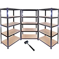 Monster Racking - 3 Estanterías T-Rax de Acero Sin Tornillos Negras 90cm x 45cm x 182-5cm
